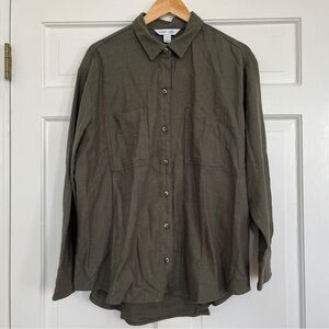Old Navy Boyfriend Shirt Olive Green Twill Size L